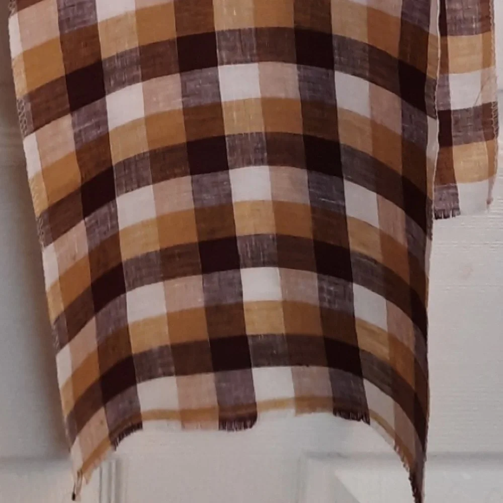 Essential Linen Check Scarf Wrap NWT